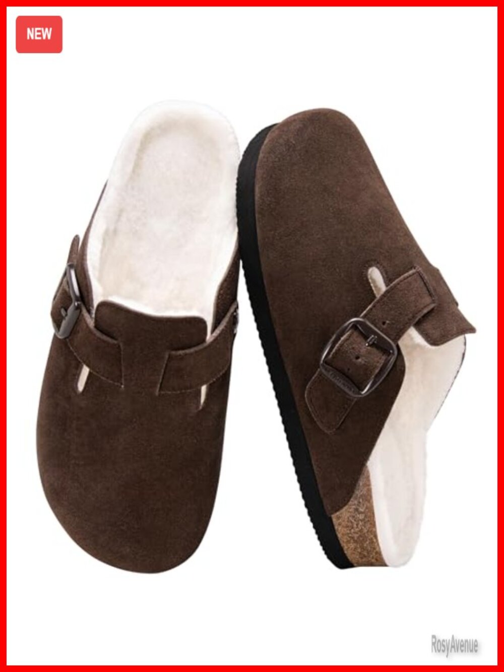 Faux Leather Suede Clogs Women's Mules Fur Lined Non Slip